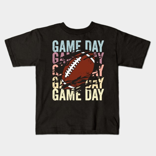 Game Day Football Vintage Sunset Colors Ripped Distressed Kids T-Shirt by DetourShirts